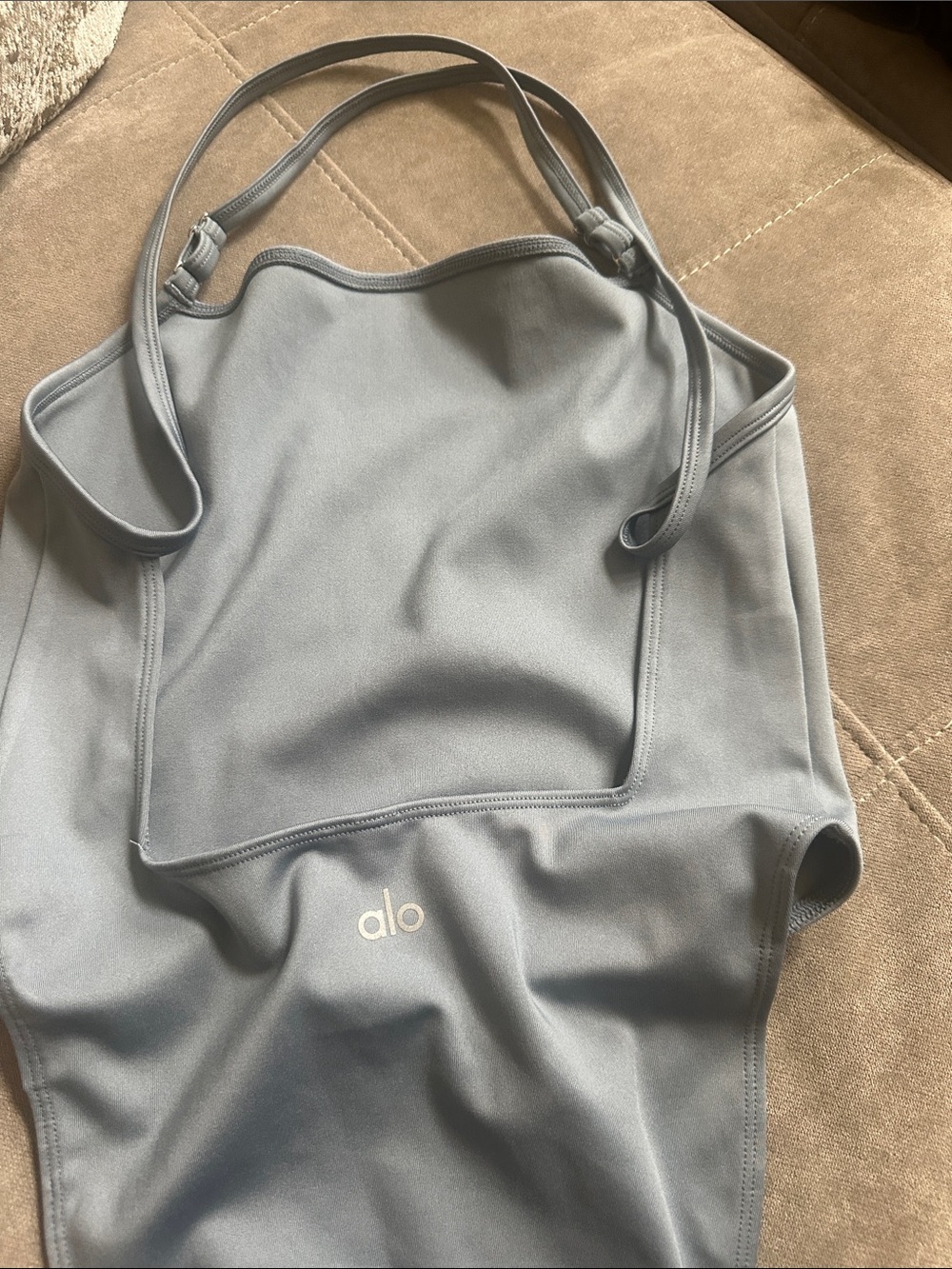 ALO Yoga Slate Grey Square-Neck One-Piece Swimsuit - Picture 7 of 7